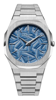 D1 Milano Ultra Thin Olympic Blue Dial Silver Steel Strap Watch for Men - D1-UTBJ35