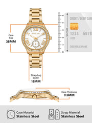 Michael Kors Sage Three-Hand Mother of Pearl White Dial Gold Steel Strap Watch for Women - MK4805