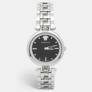 Versace Crystal Gleam Guilloche  Black Dial Silver Steel Strap Watch for Women - VAN030016