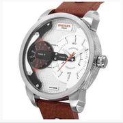Diesel Mini Daddy Silver Dial Brown Leather Strap Watch For Men - DZ7309