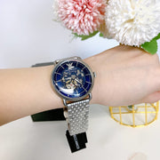 Emporio Armani Aviator Skeleton Blue Dial Silver Mesh Bracelet Watch For Men - AR60024