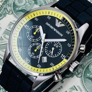 Emporio Armani Chronograph Black Dial Black Rubber Strap Watch For Men - AR5865