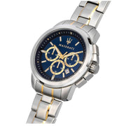 Maserati Successo Chronograph Blue Dial Two Tone Steel Strap Watch For Men - R8873621008