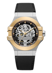 Maserati Potenza Automatic Skeleton Dial Black Leather Strap Watch For Men - R8821108011