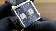 Tag Heuer Monaco Automatic Chronograph Blue Dial Black Leather Strap Watch for Men - CAW211P.FC6356