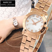 Marc Jacobs Mini Amy White Dial Rose Gold Steel Strap Watch for Women - MBM3078
