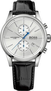 Hugo Boss Jet Chronograph White Dial Black Leather Strap Watch for Men - 1513282