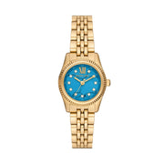 Michael Kors Lexington Three Hand Blue Dial Gold Steel Strap Watch for Women - MK4813