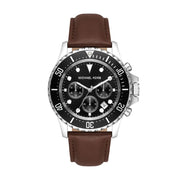 Michael Kors Everest Chronograph Black Dial Brown Leather Strap Watch For Men - MK9054