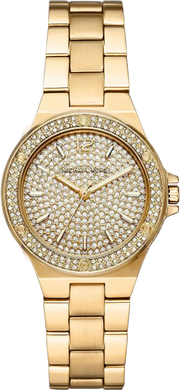 Michael Kors Lennox Three Hand Gold Dial Gold Steel Strap Watch For Women - MK7289