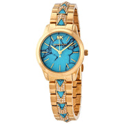 Michael Kors Petite Runway Mercer Blue Dial Gold Steel Strap Watch For Women - MK6673