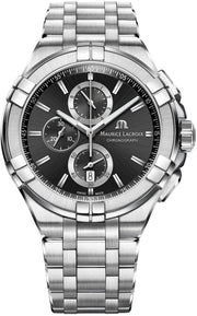 Maurice Lacroix Aikon Chronograph Black Dial Silver Steel Strap Watch for Men - AI1018-SS002-330-1