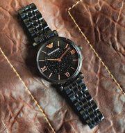 Emporio Armani Gianni T Bar Black Dial Black Steel Strap Watch For Women - AR11245