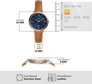 Fossil Jacqueline Three Hand Date Luggage Blue Dial Brown Leather Strap Watch for Women - ES4274