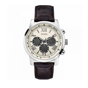 Guess Chronograph Quartz White Dial Brown Leather Strap Watch For Men - W0380G1