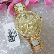Michael Kors Wren Chronograph Diamonds Gold Dial Two Tone Steel Strap Watch for Women - MK6157