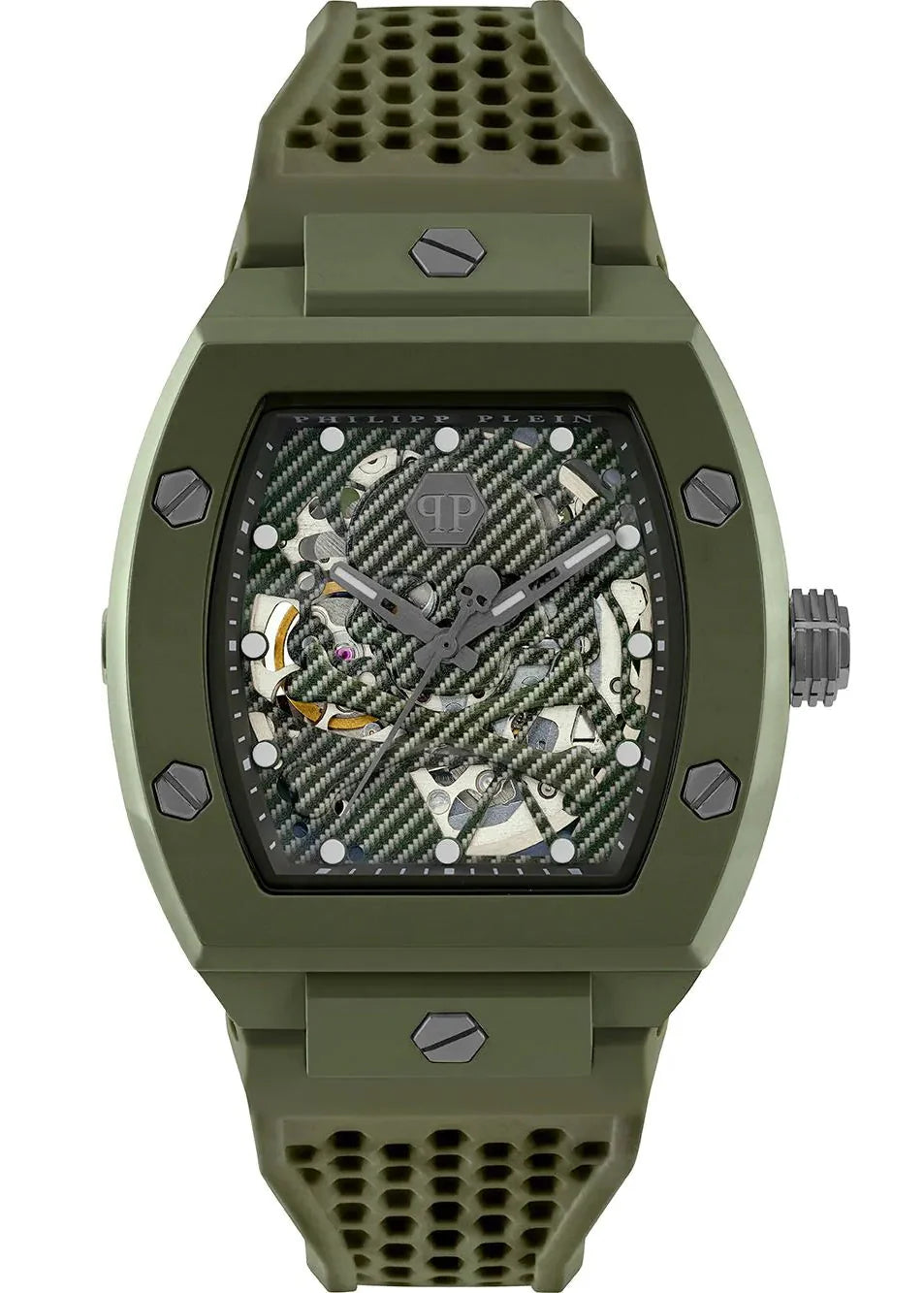 Philipp Plein The Skeleton Green Dial Green Silicone Strap Watch for Men- PWVBA0223