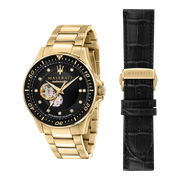 Maserati SFIDA Black Dial Yellow Gold Toned Watch For Men - R8823140003