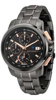 Maserati Successo Solar Black Dial Grey Steel Strap Watch For Men - R8873645001