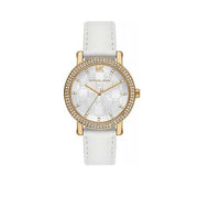 Michael Kors Corey Three Hand White Dial White Leather Strap Watch For Women - MK2985