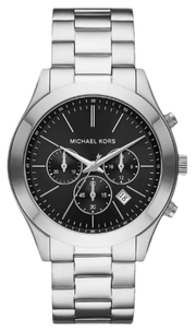 Michael Kors Slim Runway Chronograph Black Dial Silver Steel Strap Watch For Men - MK1056