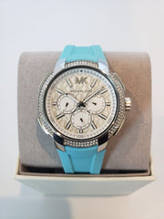 Michael Kors Sidney Multifunction Analog White Dial Turquoise Silicone Strap Watch For Women - MK7246