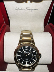 Salvatore Ferragamo F-80 Classic Black Dial Gold Steel Strap Watch for Men - SFHY00821
