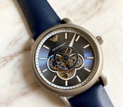 Emporio Armani Luigi Chronograph Blue Dial Blue Leather Strap Watch For Men - AR60011