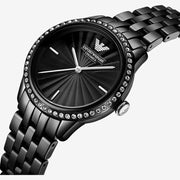 Emporio Armani Ceramica Crystals Black Dial Black Ceramic Strap Watch For Women - AR1478