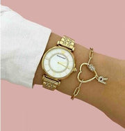 Emporio Armani Gianni T Bar Mother of Pearl White Dial Gold Steel Strap Watch For Women - AR190700