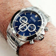 Hugo Boss Ikon Chronograph Blue Dial Silver Steel Strap Watch for Men - 1512963
