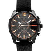 Diesel Mega Chief Chronograph Black Dial Black Leather Strap Watch For Men - DZ4291