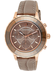Swarovski Octea Lux Chrono Grey Dial Grey Leather Strap Watch for Women - 5452495