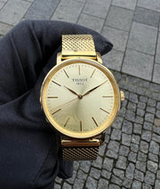 Tissot Everytime Lady Gold Dial Gold Mesh Bracelet Watch for Women - T143.210.33.021.00
