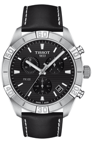 Tissot PR 100 Sport Quartz Chronograph Black Dial Black Leather Strap Watch For Men - T101.617.16.051.00