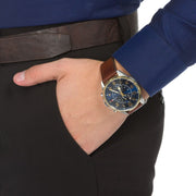 Tommy Hilfiger Deacan Blue Dial Brown Leather Strap Watch for Men - 1791549