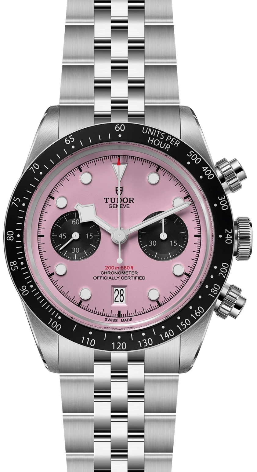 Tudor Black Bay Chrono Pink Dial Silver Steel Strap Watch for Men - M79360N-0019