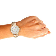Emporio Armani Gianni T Bar Mother of Pearl White Dial Gold Steel Strap Watch For Women - AR190700