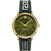 Versace V-Circle Quartz Green Dial Green Leather Strap Watch for Men - VEBQ01519