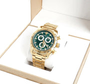 Versace V-Ray Chronograph Green Dial Gold Steel Strap Watch For Men - VE2I00621