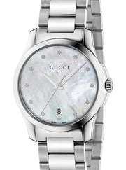 Gucci G Timeless Diamonds Mother of Pearl Dial Silver Steel Strap Watch For Women - YA126542