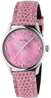 Gucci G-Timeless Pink Mother of Pearl Dial Pink Leather Strap Watch For Women - YA126586