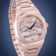 D1 Milano Ultra Thin Marble Dial Rose Gold Steel Strap Watch for Women - D1-UTBL14