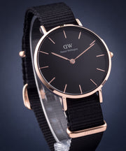 Daniel Wellington Classic Petite Cornwall Black Dial Black NATO Strap Watch For Women - DW00100215