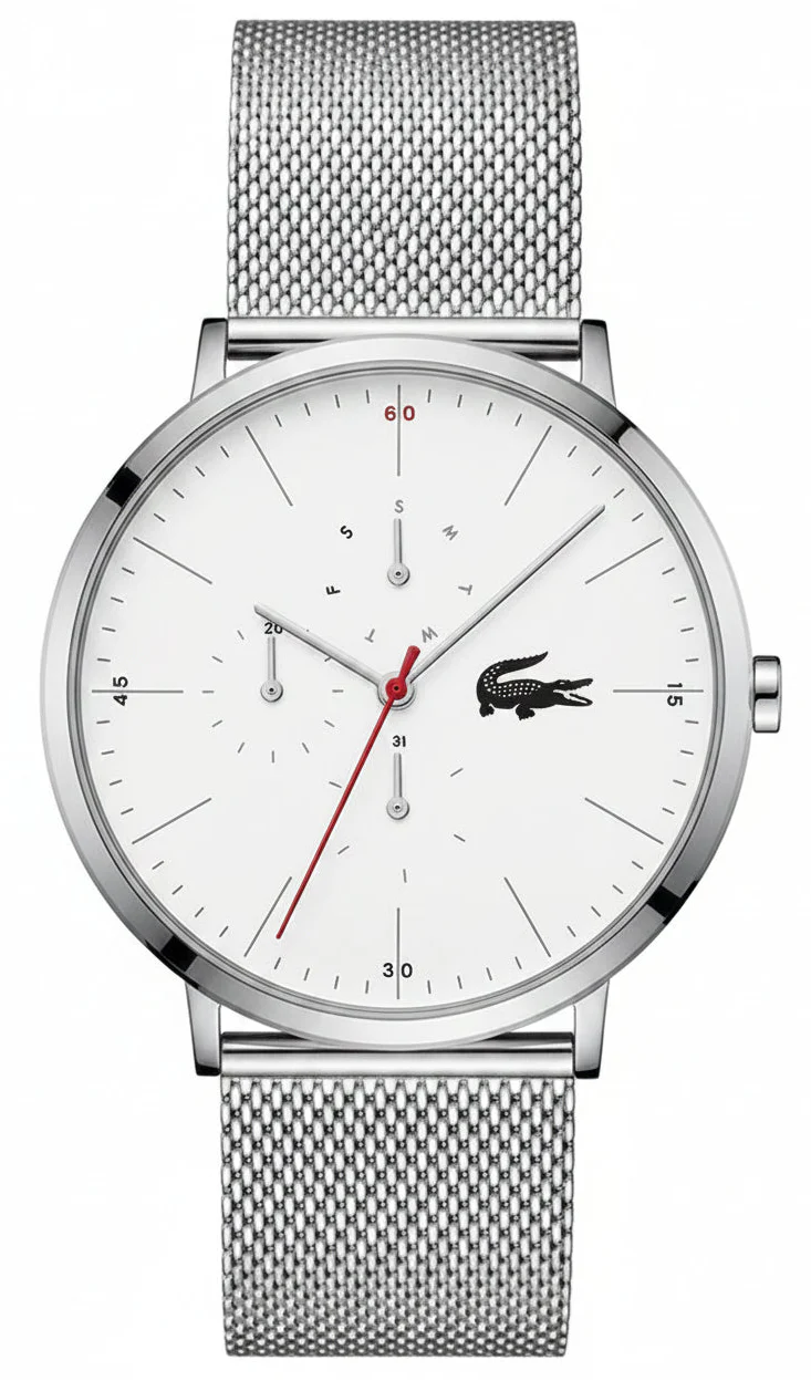 Lacoste Moon Multifunction White Dial Silver Steel Strap Watch for Men - 2011025