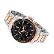 Maserati SFIDA Chronograph Black Dial Two Tone Steel Strap Watch For Men - R8873640009
