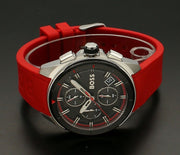 Hugo Boss Volane Chronograph Black Dial Red Rubber Strap Watch for Men - 1513959