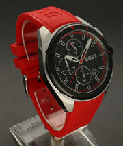 Hugo Boss Volane Chronograph Black Dial Red Rubber Strap Watch for Men - 1513959