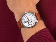 Tommy Hilfiger Landon Chronograph White Dial Brown Leather Strap Watch for Men - 1791531